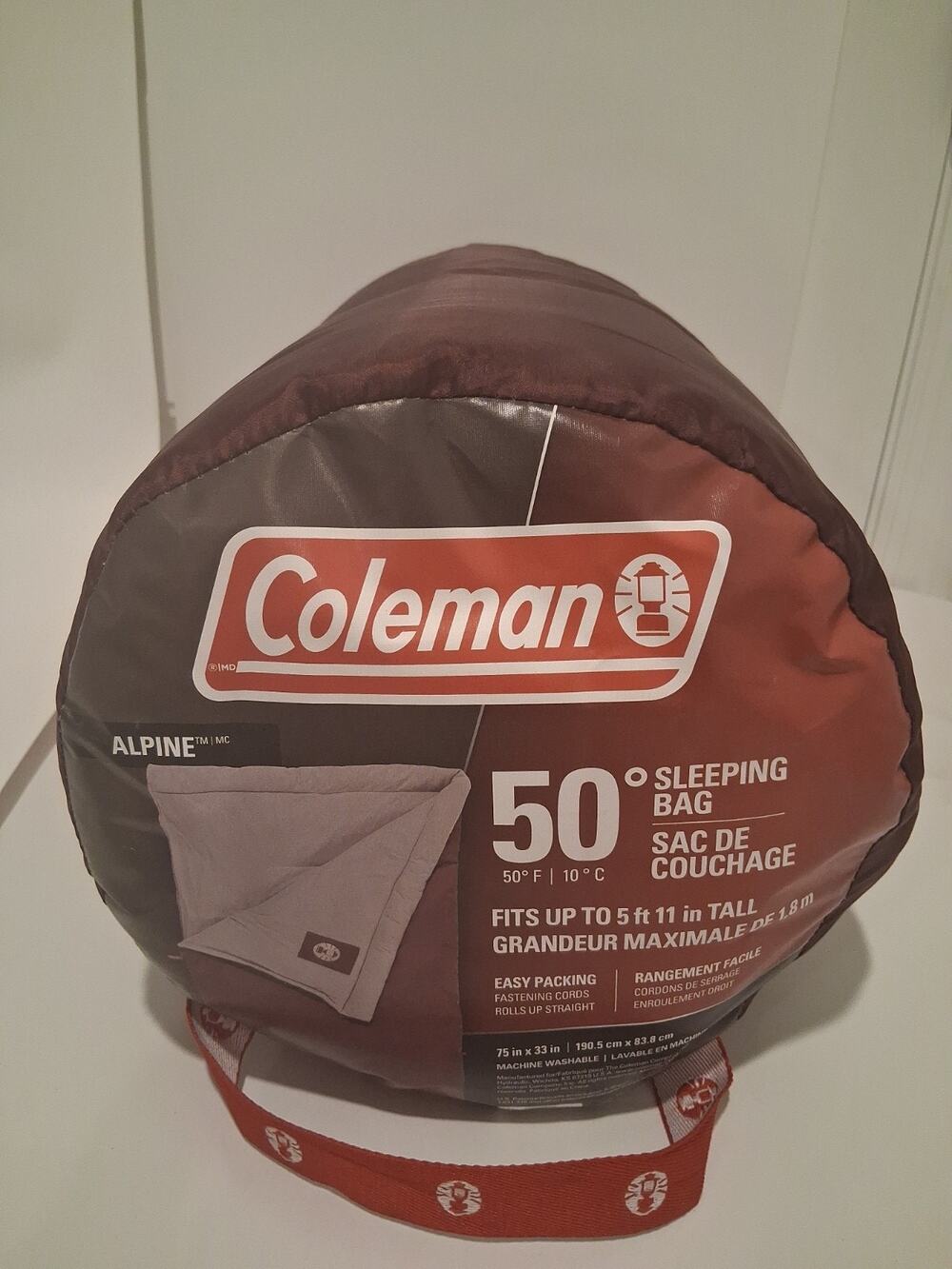 Coleman Alpine 50°F Regular Burgundy Wine Red Rectangular Camping Sleeping Bag